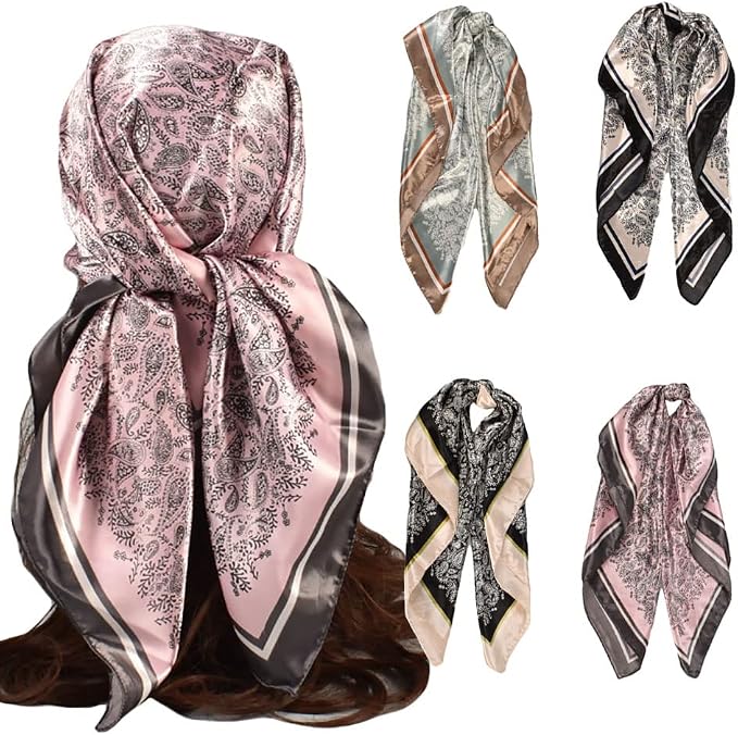 4Pcs Silk Head Scarves for Women Satin Hair Scarf 35”Large Square Bandana Silk by Upeilxd