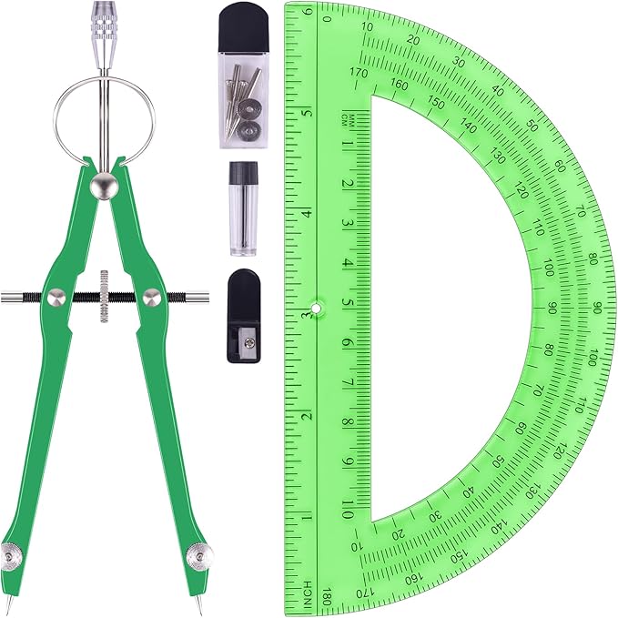 Unjoo Compass and Protractor Set, Professional Drawing Compass Tool, Metal by Unjoo