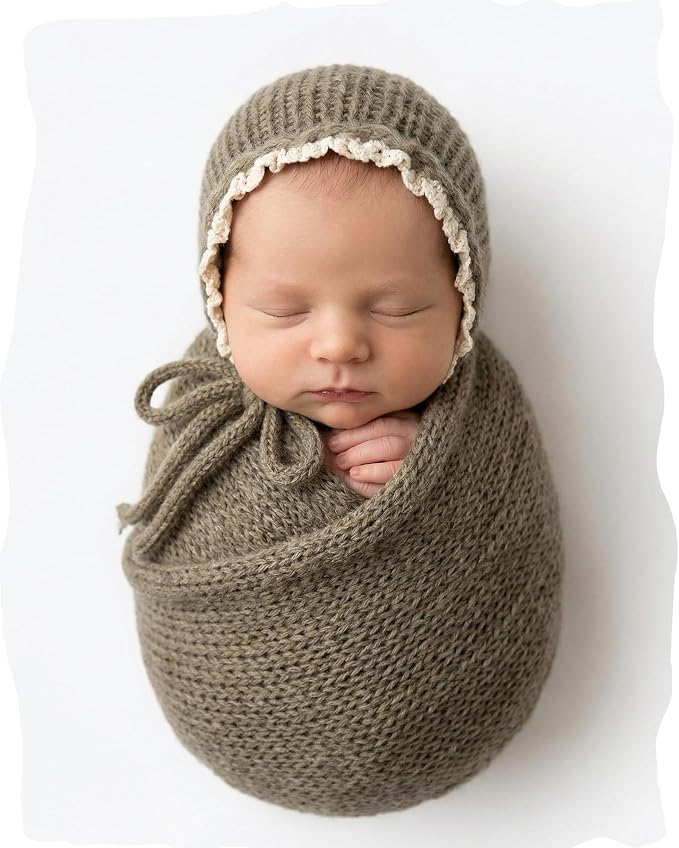Newborn Photography Props Wraps & Ruffle Edge Bonnet by CHICODISE