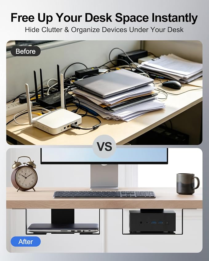 Under Desk Laptop Twin Holder & Device Mount, Heavy Duty Metal Adhesive - Image 2