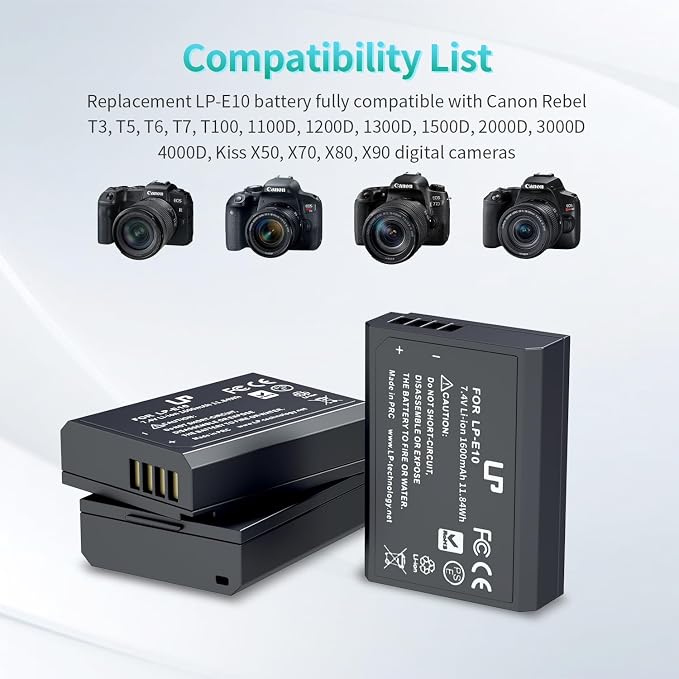 LP LP-E10 Battery Charger Pack, Triple Slot Charger, USB Battery Charger - Image 2