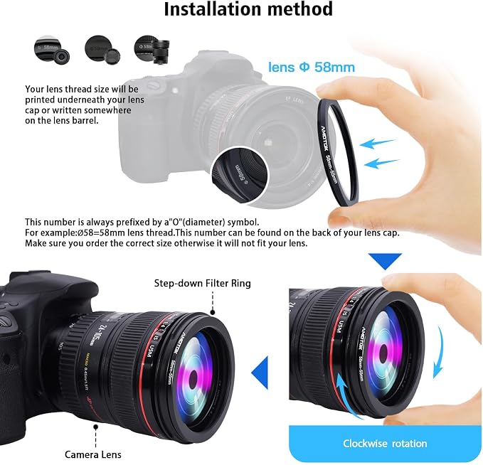 58mm Lens to 55mm Camera Lens Adapter, 58mm-55mm Filter Step-Down Ring - Image 4