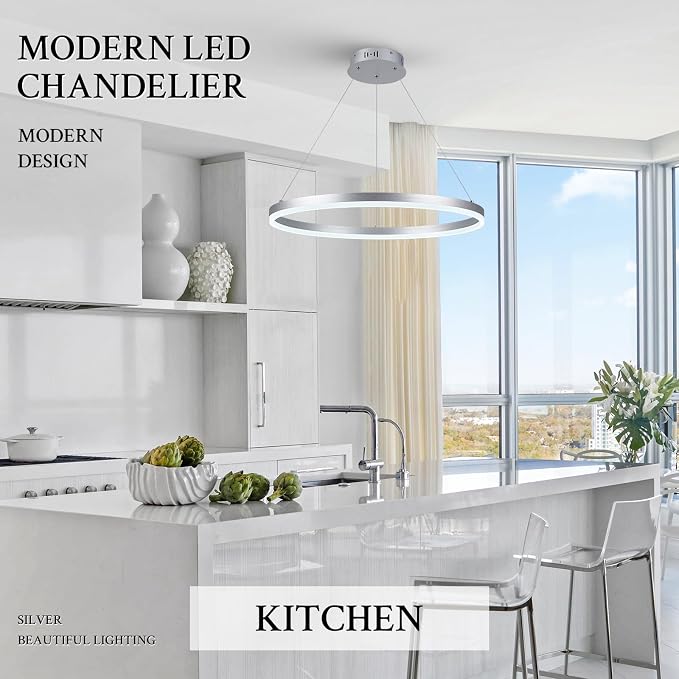 Modern LED Pendant Lighting Ring Chandelier Silver Dimmable LED Chandelier - Image 7