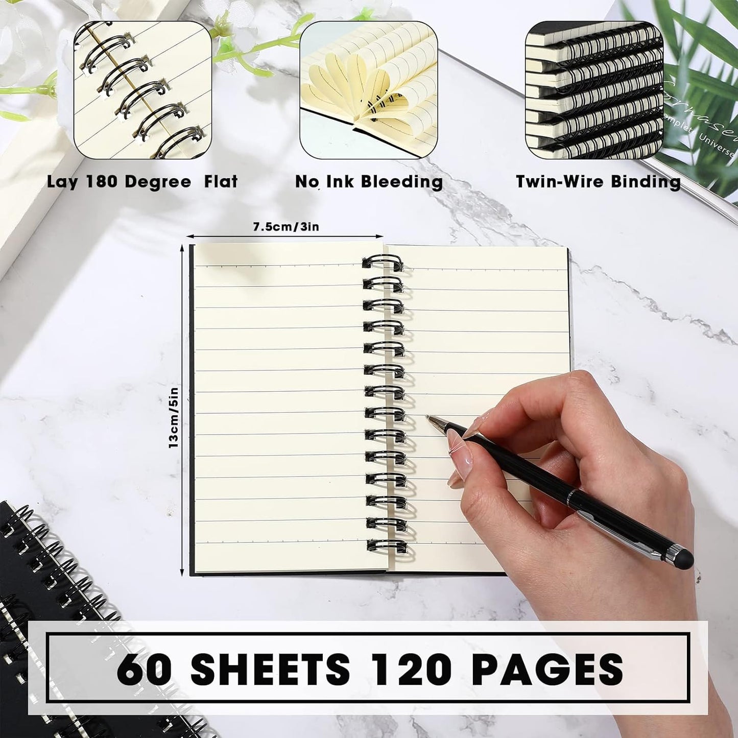Jutom 200 Pcs Small Spiral Notebooks Memo Pads 3x5 Bulk Small Pocket Notebooks Mini Notepads with Lined Pages Mini Journals for Office Back to School Work Writing Supplies, 120 Pages (Black)