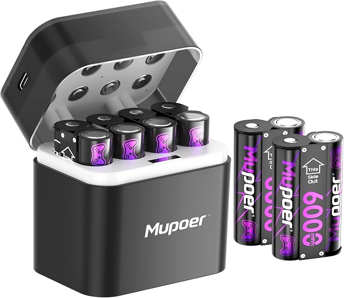Rechargeable AA Batteries Lithium 12x3000mWh, Xbox Controller Battery Pack by Mupoer