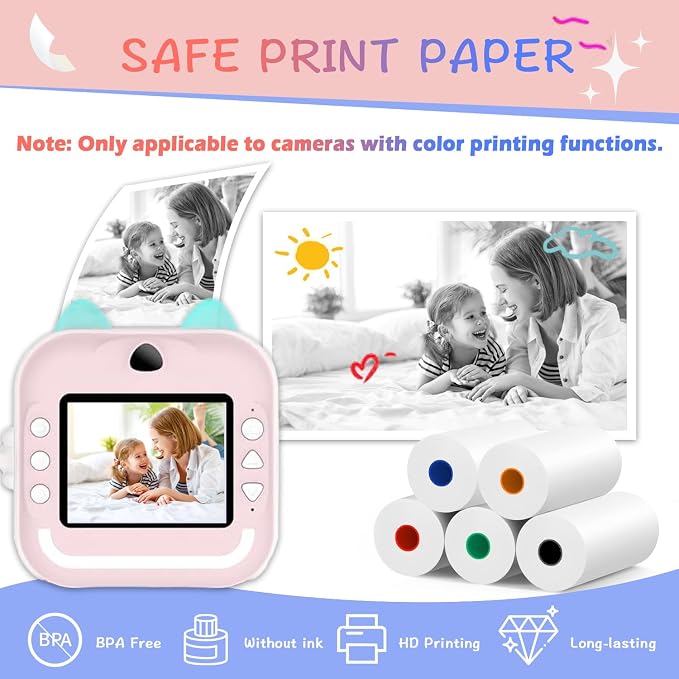 10 Rolls MIARALA 5 Vibrant Single-Color Kids Camera Paper Roll Refill, HD Paper - Image 2