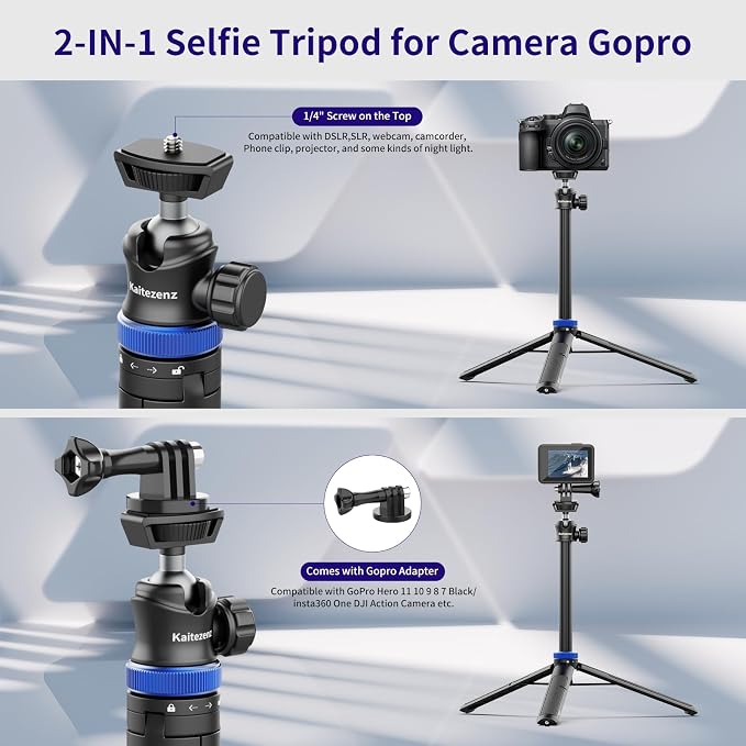 Kaitezenz Selfie Stick Tripod for Gopro Camera, Portable Lightweight Camera - Image 7