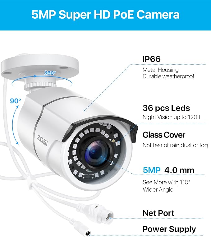 ZOSI ZG2615E 5MP PoE IP Camera Bullet Camera - Image 9