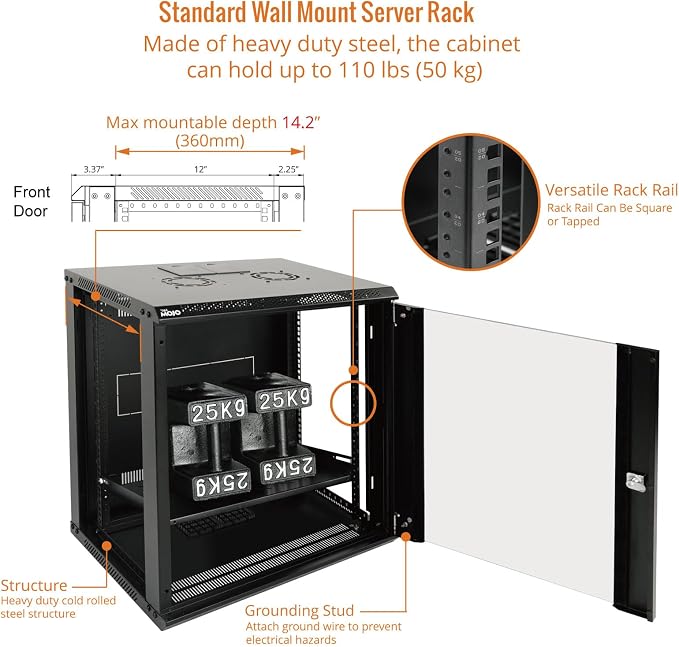 Tecmojo 12U Wall Mount Server Cabinet IT Network Rack Enclosure Lockable Door - Image 4