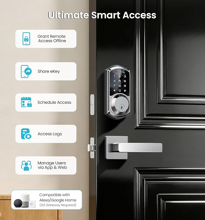 Veise VE06-L Smart Locks with 2 Lever Handle Set, App Control, Keyless Entry - Image 4