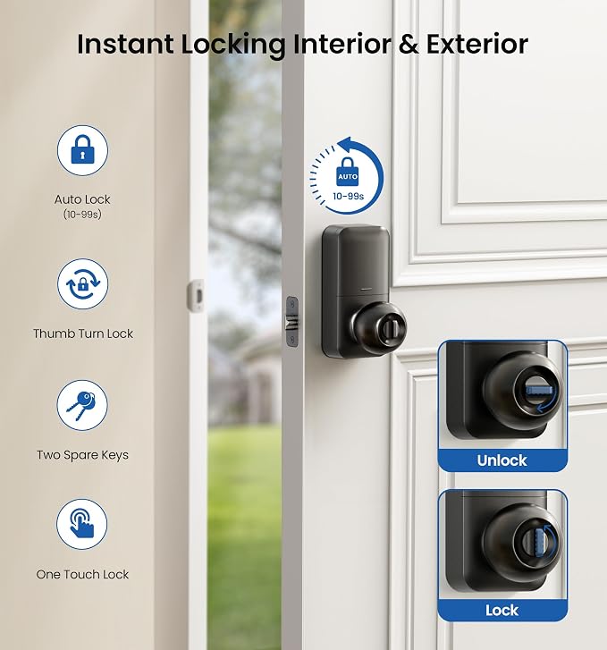 Veise KS03 Keypad Door Knob Lock, Keyless Entry Digital Lock - Image 4