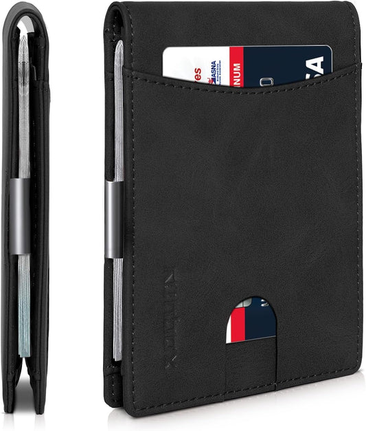 RUNBOX Money Clip Slim Wallets for Men RFID Blocking 11 Card Holder Minimalist Small Leather Bifold Men's Front Pocket Wallet Gift Box