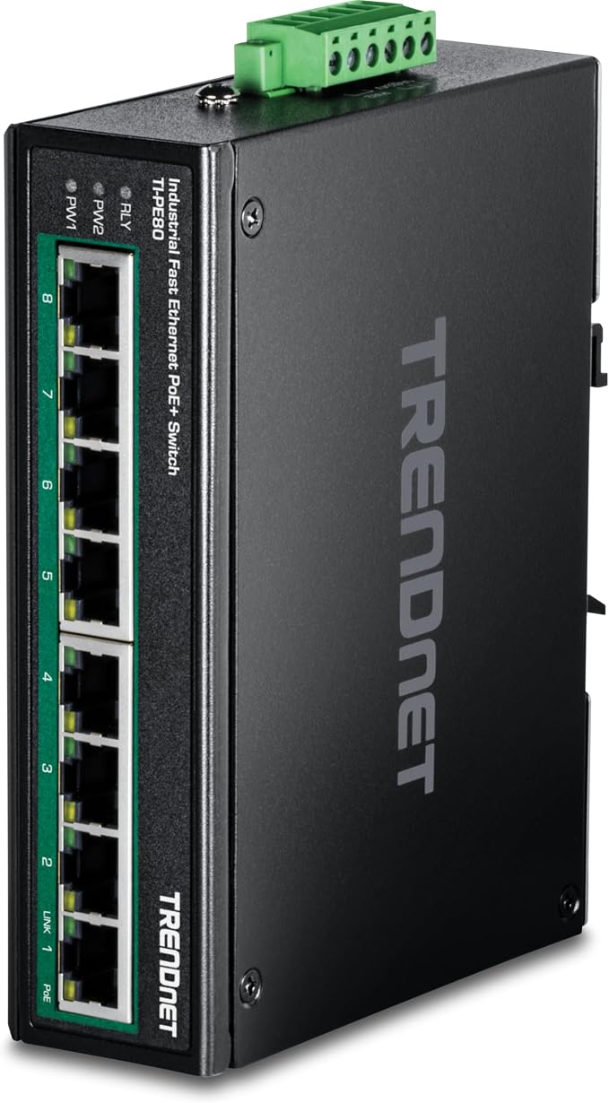 TRENDnet 8-Port Industrial Unmanaged Fast Ethernet PoE+ DIN-Rail Switch by TRENDnet