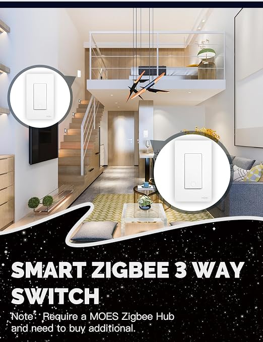 MOES Zigbee 3 Way Double Light Switch, 2 Gang Smart Wall Switches Single Pole - Image 2