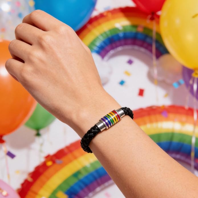 Nanafast Titanium Stainless Steel Rainbow LGBT Pride Bracelet Handmade Braided - Image 3