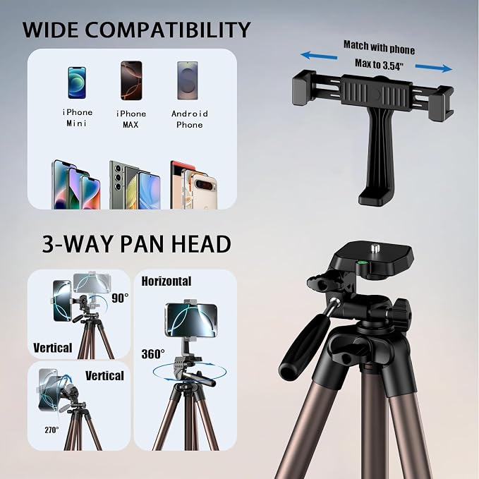 71" Camera Tripod, Lightweight Aluminum Phone Tripod - Image 9