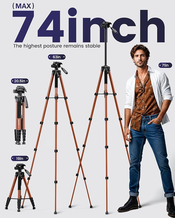 CAMBOFOTO 74"-Camera-Tripod, Professional Aluminum Heavy Duty Tripod Stand - Image 3