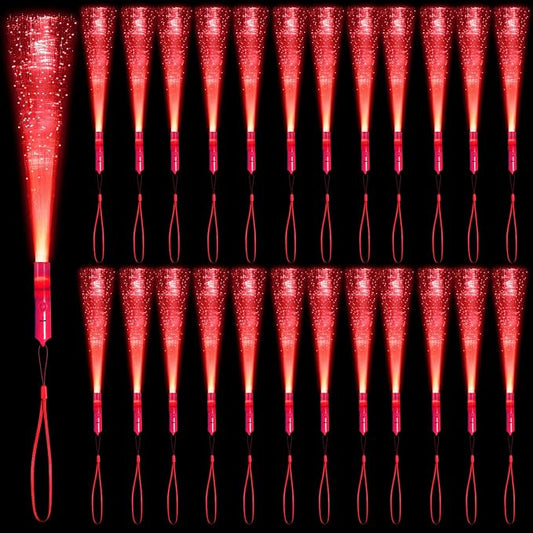 12 Pack Red Glow Fiber Optic Wands Bulk Light Up Wand Glow Sticks by NUDALA