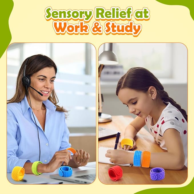 Sensory Fidget Toys for Kids: Textured Silicone Slap Bracelets 6 Pack, Stress - Image 8