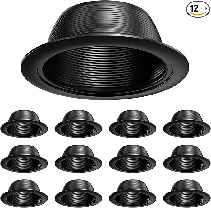 6 Inch Can Light Cover, 12 Pack Black Can Light Trim, Step Baffle by Anyhome