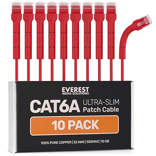 Everest Ultra Slim Cat6a Ethernet Patch Cables 10ft Red by EverestMediaSolutions