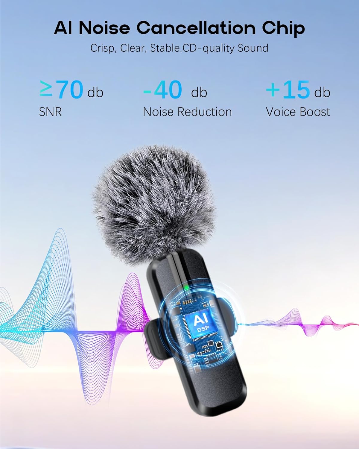 Wireless Mini Microphone for iPhone - Lavalier Bluetooth Microphone for Video Recording, 2 Pack Noise Reduction Clip-on Mini Lapel Mic for Tiktok YouTube Vlog Lives Podcast(iPhone 14 & Below)