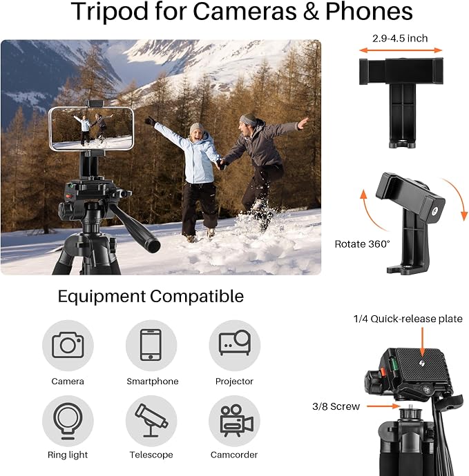 Fotopro 69'' Camera Tripod Lightweight Portable Travel Tripod - Image 5