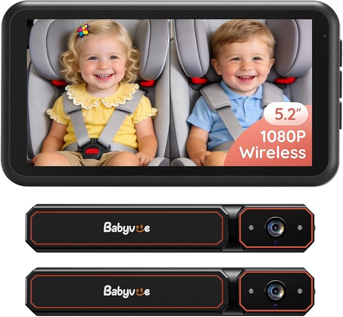 Babyvue BV6PRO Wireless Dual Car Camera Baby Monitor Fast Setup, HD1080P by BabyVue
