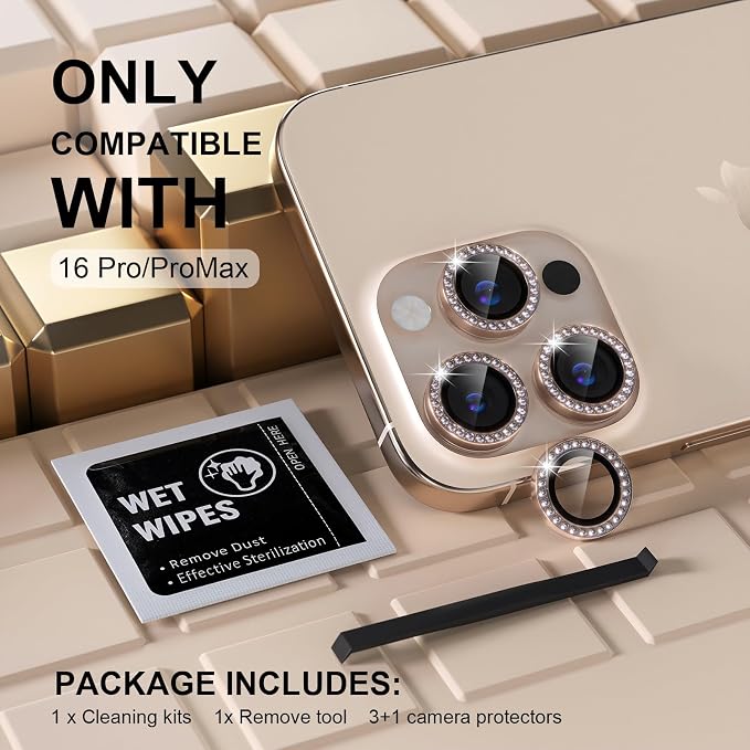 Misea Compatible for iPhone 16 Pro/iPhone 16 Pro Max Camera Lens Protector Bling - Image 2