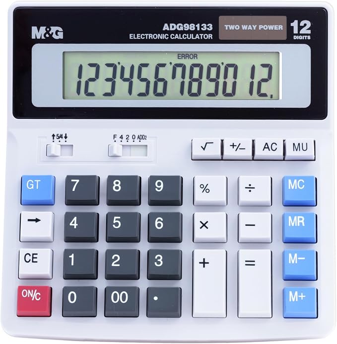 M&G Desk Calculator 12 Digit Extra Large LCD Display, Dual Solar Power and by MG