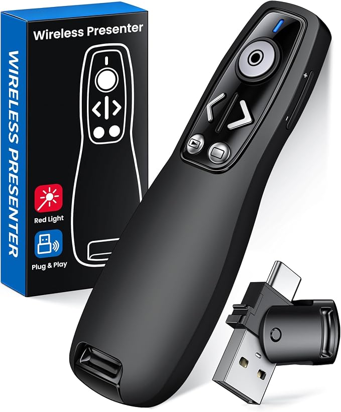 Presentation Clicker with USB-A & USB-C Receiver, 2.4GHz Wireless Presenter by Unknown