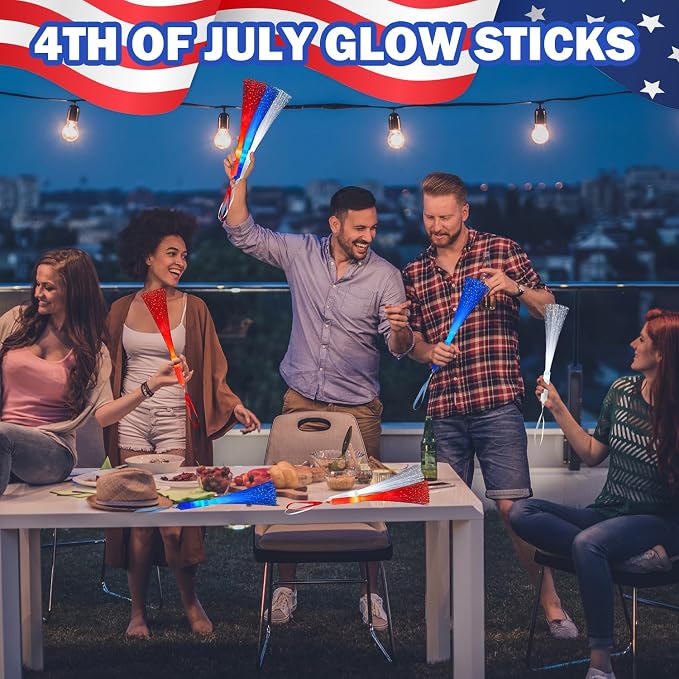 Patriotic Red White Blue Glow Sticks Party Favors Supplies - Image 2