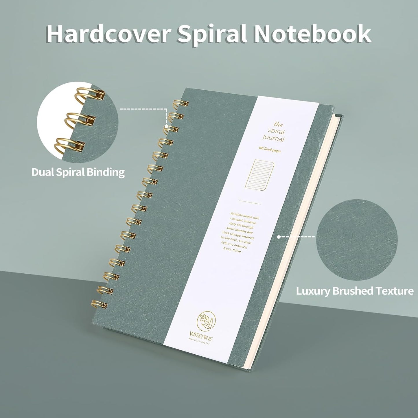 Spiral Journal Notebook with 160 Lined Pages – Hardcover Writing Journal with Gold Twin-Wire Binding, A5 College Ruled Notebooks for Work, School, Travel, Diary, Gift for Women & Men