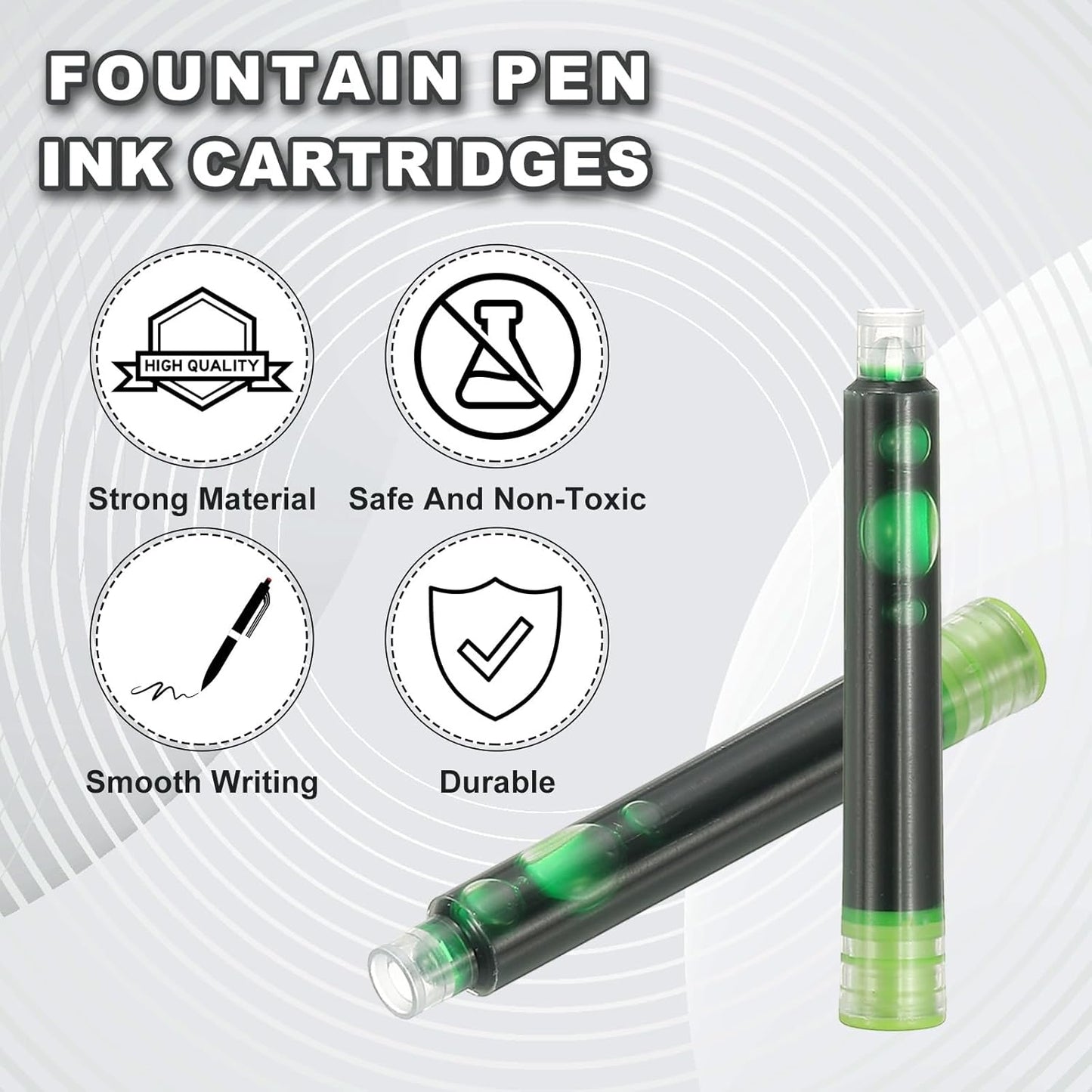 PATIKIL 60Pcs Fountain Pen Ink Cartridges, 3.4mm Bore Diameter Pen Ink Refill Standard International Refill Cartridges for Writing Business, Light Green