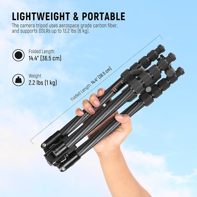 NEEWER Carbon Fiber Camera Tripod Monopod, 360° Ball Head, Anti Slip QR Plate - Image 2