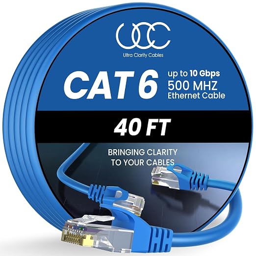 Cat 6 Ethernet Cable 40 ft, 10Gbps High Speed Ethernet Cable, Internet Cable by UltraClarityCables