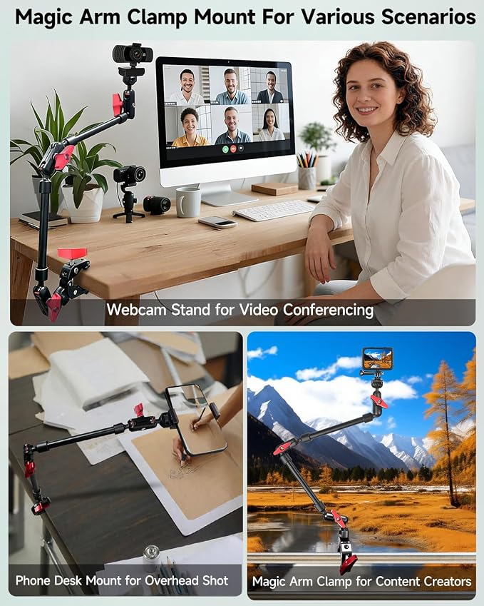 22" Magic Arm w Clamp Mount, Overhead Desk Phone Mount Stand, Adjustable - Image 2