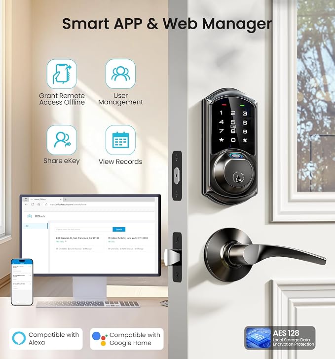 Veise VE07 Fingerprint Smart Door Lock, 7-in-1 Keyless Entry Deadbolt - Image 3