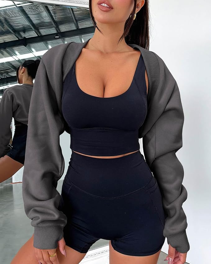 Zwurew Women's Bolero Shrug Long Sleeve Cropped Sweatshirt - Image 2