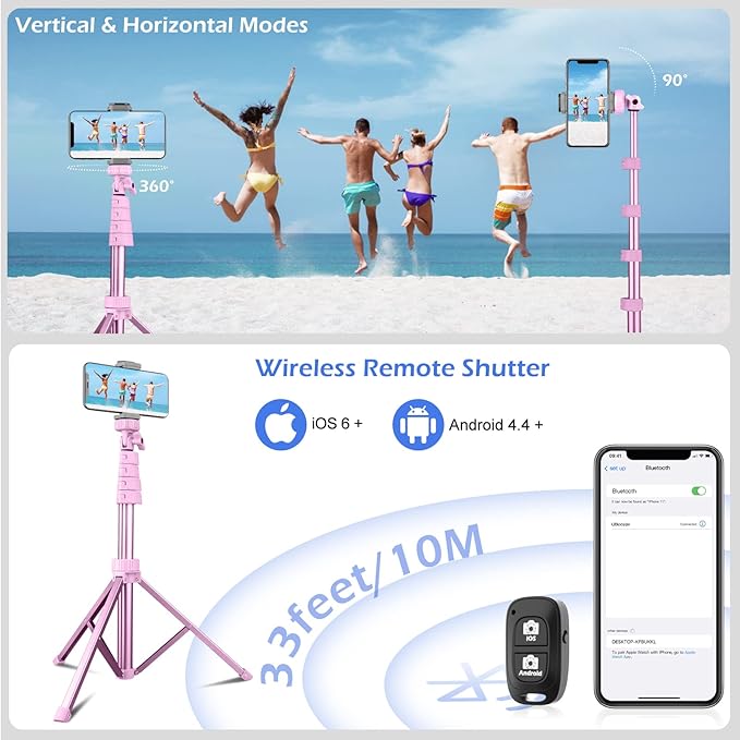 Sensyne 62" Phone Tripod & Selfie Stick, Extendable Cell Phone Tripod Stand - Image 6