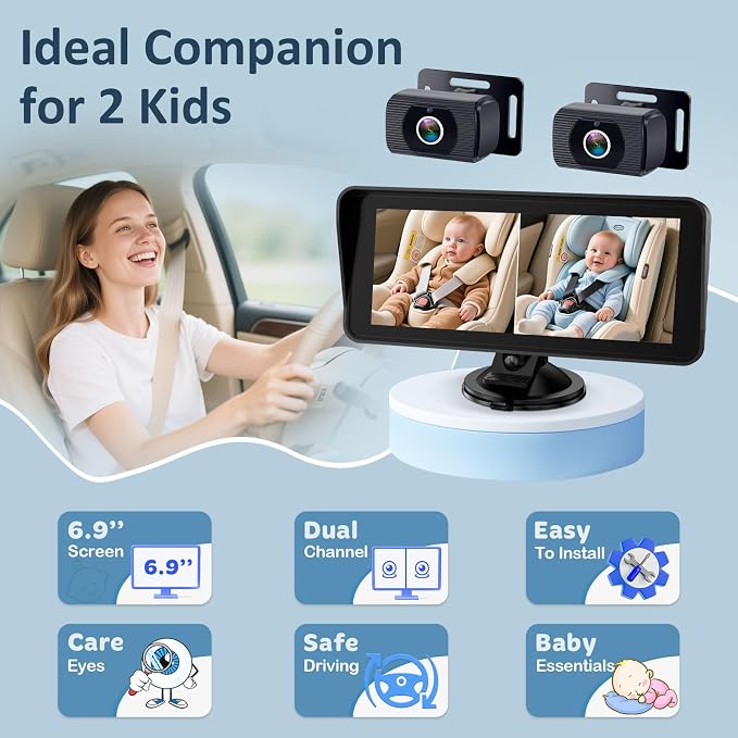 2-Kids Baby Car Camera for Seat: 6.9 Inch Ultrawide Display - Image 9