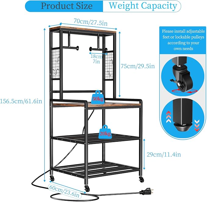 Kepproty 3D Printer Stand with Power Outlet, Rolling Storage Cart w/Filament - Image 2