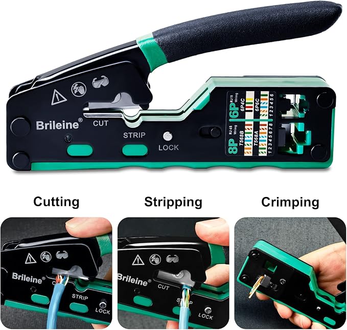 RJ45 Crimp Tool Pass Through Kit Ethernet Crimper Cat5 Cat5e Cat6 Crimping Tool - Image 2