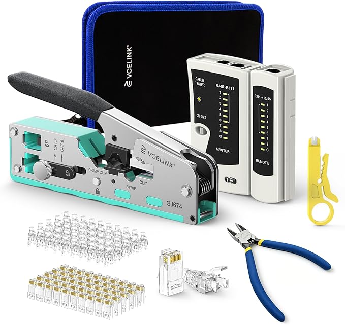 VCELINK RJ45 Crimp Tool Kit for CAT7/6A/6/5E/5, Upgraded Network Tool Set by VCELINK