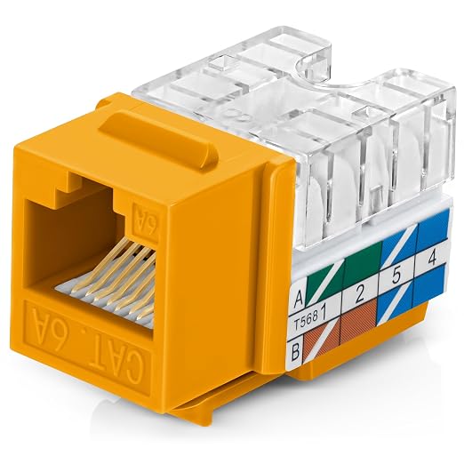 Everest 90° Angled RJ45 Cat6A Keystone Jacks 50-Pack in Yellow by EverestMediaSolutions