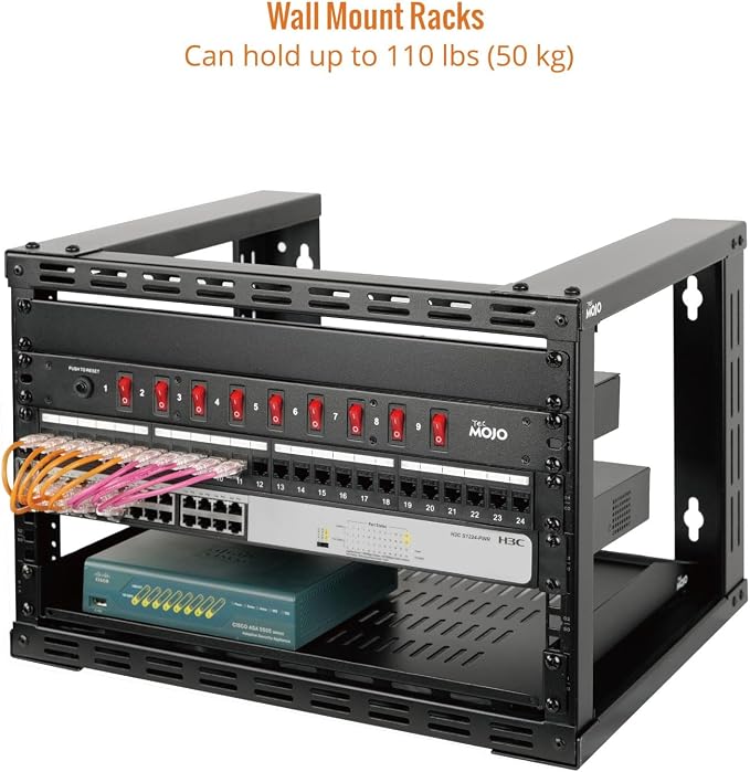 Tecmojo 6U Wall Mount Rack, Wall Mount Network Rack 24.8in Depth, Open Frame - Image 3