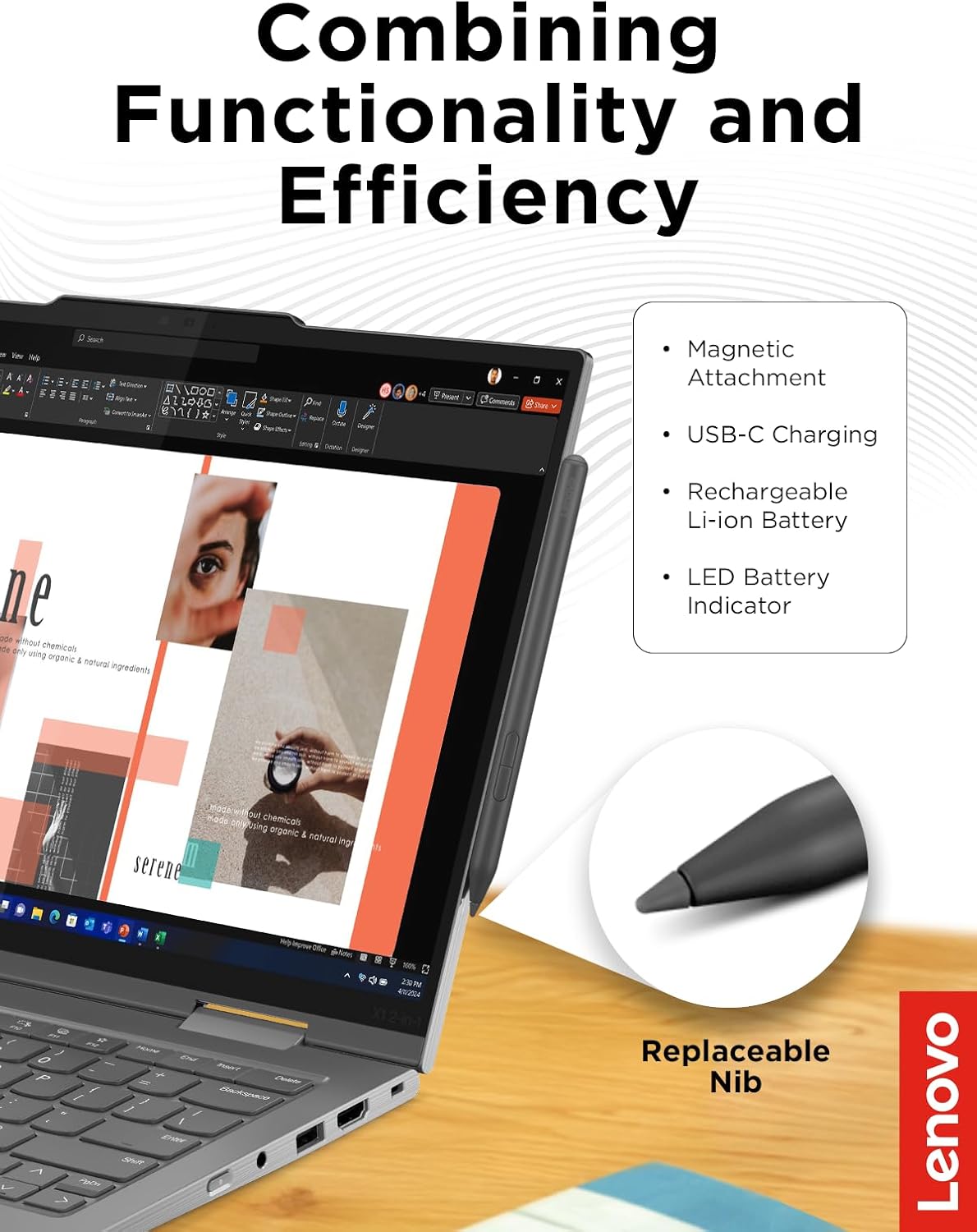 Lenovo Yoga Pen, Rechargeable Stylus for Lenovo Yoga, ThinkPad, ThinkBook, and Chrome, USB-C Charging, Magnetic Attachment, Replaceable Nib, Multi-Protocol Support, Smooth Writing Experience