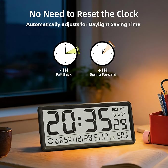 EASYERA 15'' Large Digital Wall Clock Battery Operated, Atomic Clock - Image 5