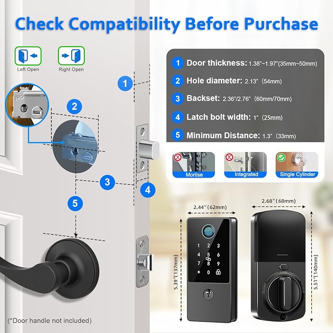 Smart Door Lock Deadbolt, Keyless Entry Door Lock - Image 6