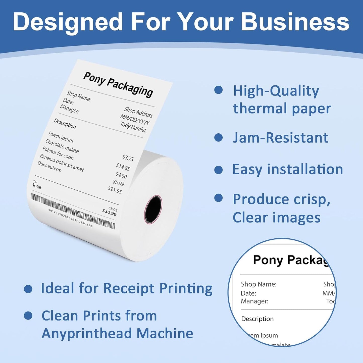 50 Rolls Thermal Receipt Paper Rolls 2 1/4 X 200, Fits All Pos Cash Registers, BPA Free Thermal Paper Rolls For Clover POS Cash Register Printers,Thermal Paper Receipt Roll By Pony Packaging